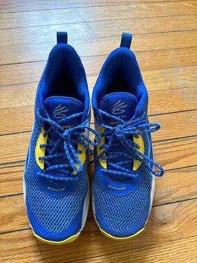 Under Armour Blue and Yellow Men’s Curry Basketball Sneakers